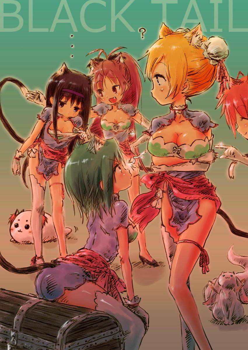 ..., 5girls, :3, ?, akemi_homura, animal_ears, bad_id, bad_pixiv_id
