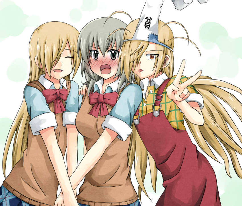 10s, 3girls, :p, bad_id, bad_pixiv_id, binbougami_ga!, blonde_hair, blush