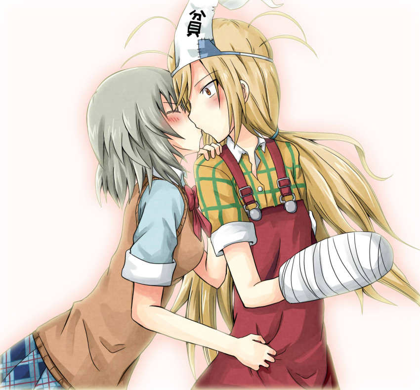 10s, 2girls, bad_id, bad_pixiv_id, binbougami_ga!, blonde_hair, blush, cast