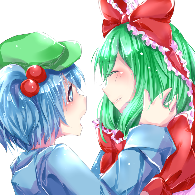 2girls, arare_mochiko, bad_id, bad_pixiv_id, blue_eyes, blue_hair, blush, enonimikulen