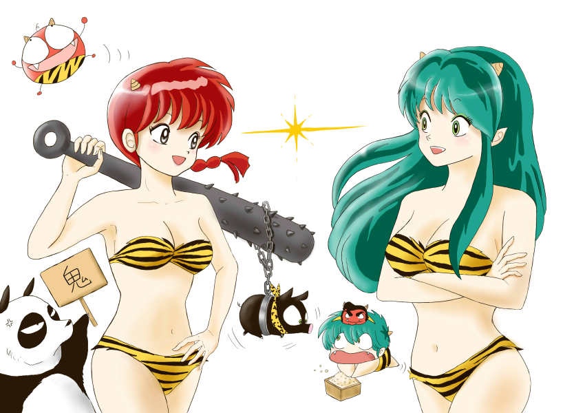 2girls, 3boys, absurdres, animal_print, bikini, braid, breasts, cleavage