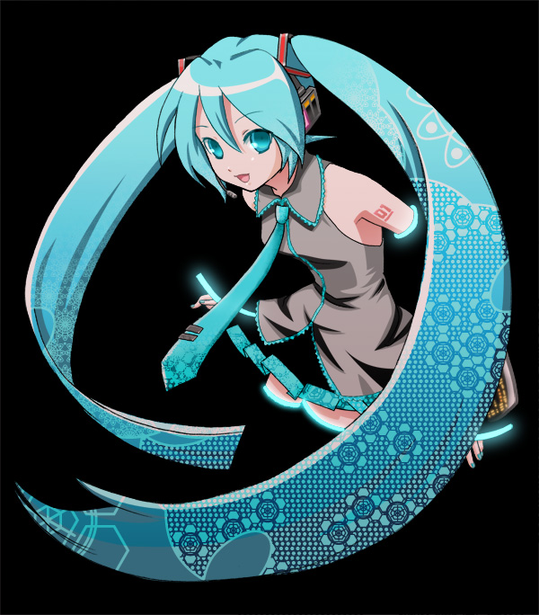 1girl, aqua_hair, female_focus, hatsune_miku, long_hair, shishi, solo, thighhighs