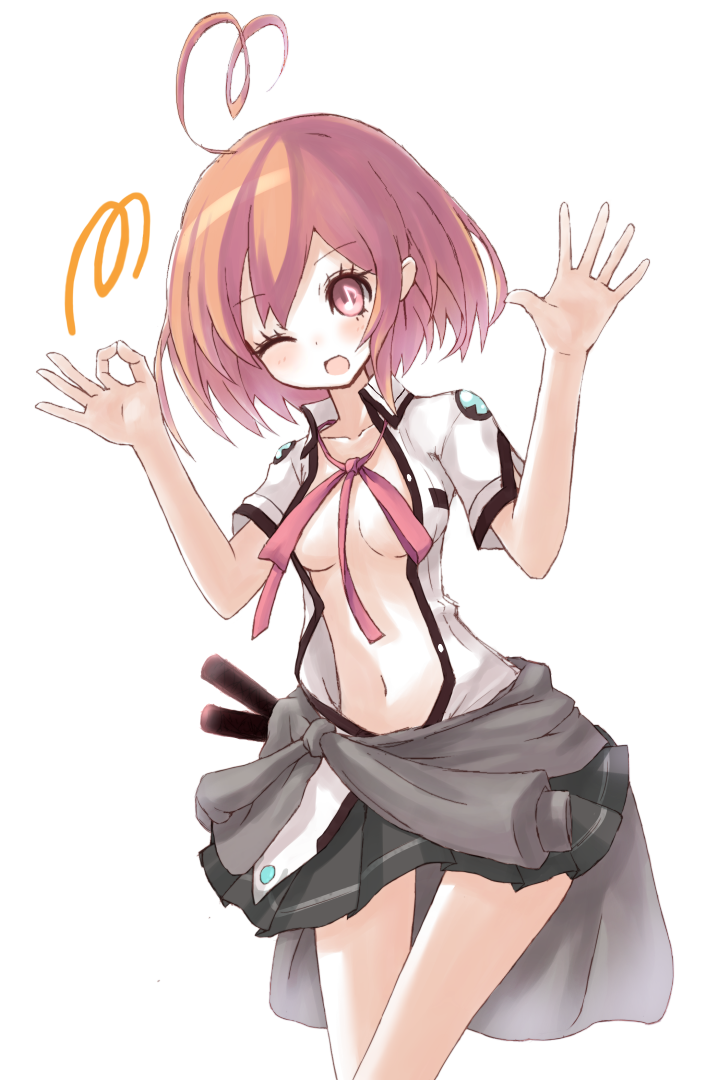 10s, 1girl, :d, ;d, ahoge, bad_id, bad_pixiv_id, blush