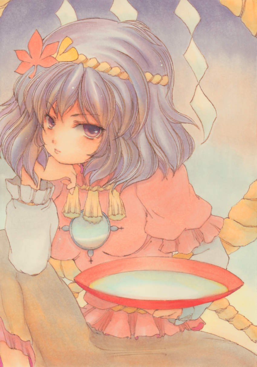1girl, absurdres, ballpoint_pen_(medium), cup, female_focus, hair_ornament, highres, layered_sleeves