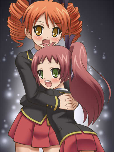 2girls, awa, baka_to_test_to_shoukanjuu, blush, bow, brown_hair, child, drill_hair