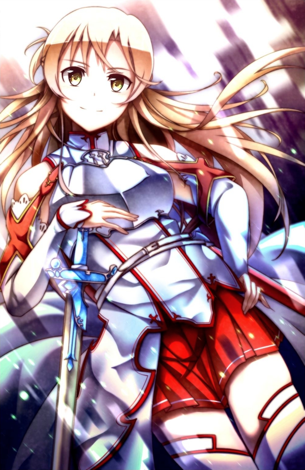 10s, 1girl, armor, asuna_(sao), bad_id, bad_pixiv_id, brown_hair, detached_sleeves