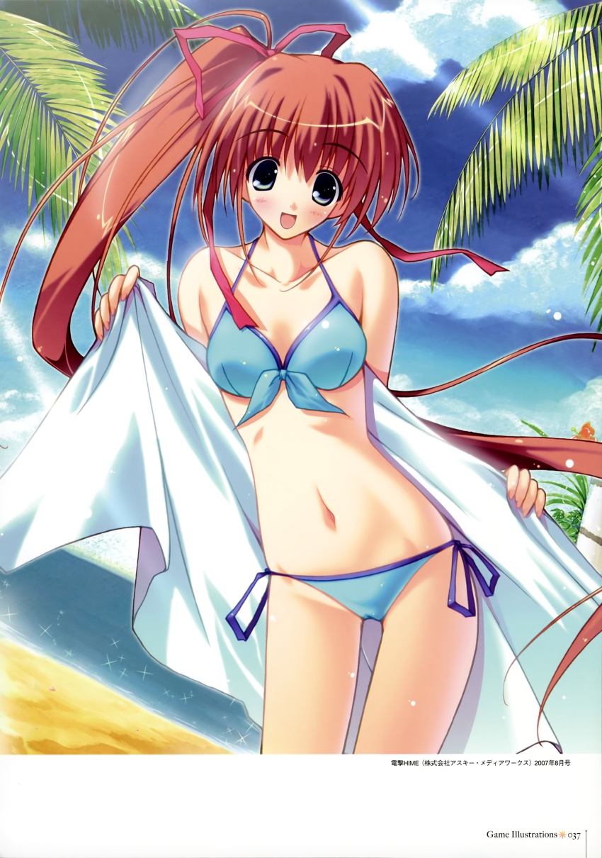 1girl, :d, absurdres, amane_soh, aqua_eyes, bikini, blue_bikini, blush