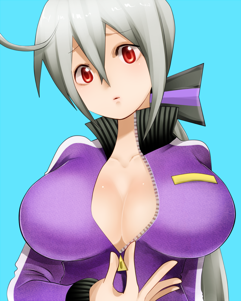 1girl, asanome, breasts, cleavage, female_focus, grey_hair, huge_breasts, long_hair