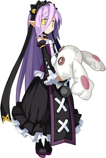 1girl, attouteki_yuugi_mugen_souls, black_dress, chou_chou, chou_chou_cool, detached_sleeves, doll, dress, expressionless, female_focus, full_body, gothic_lolita, hairband, jpeg_artifacts, lolita_fashion, long_hair, nanameda_kei, no_pupils, official_art, pointy_ears, purple_hair, shoes, solo, white_background, yellow_eyes