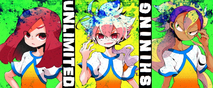 3boys, bad_id, bad_pixiv_id, blonde_hair, fang, green_eyes, hairband, hakuryuu_(inazuma_eleven)