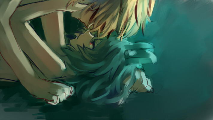 2girls, after_kiss, animal_ears, blonde_hair, brown_hair, couple, face-to-face, female_focus