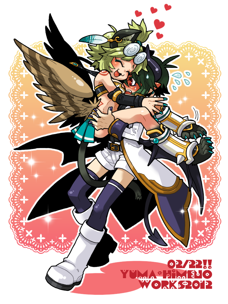 1boy, 1girl, animal_ears, blush, boots, carrying, cat_ears, cat_tail