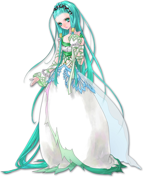 1girl, absurdly_long_hair, circlet, dress, female_focus, full_body, green_eyes, green_hair