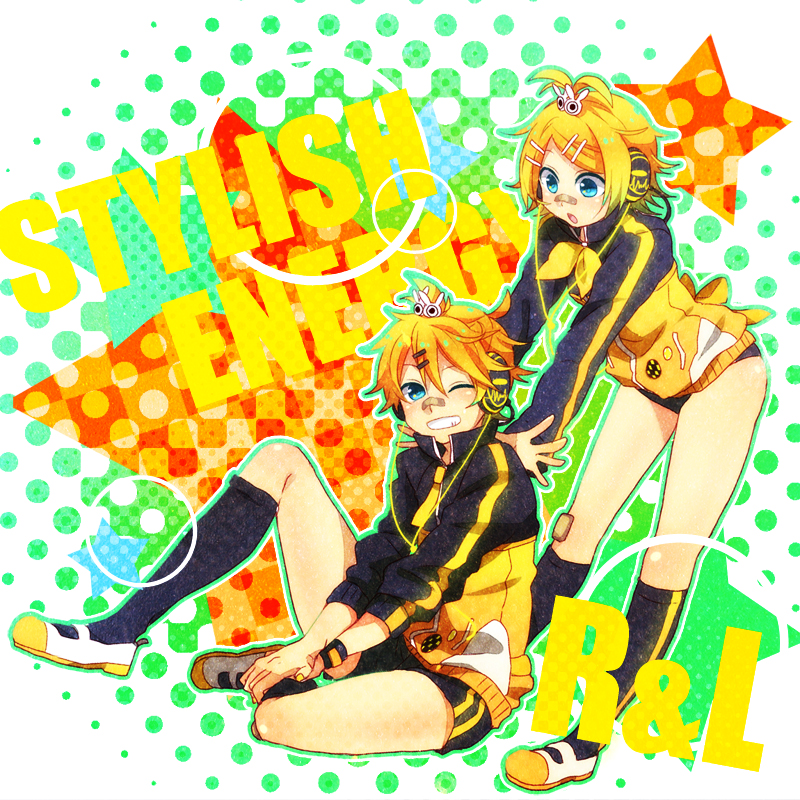 1boy, 1girl, alternate_hairstyle, aqua_eyes, bandaid, black_socks, blonde_hair, brother_and_sister