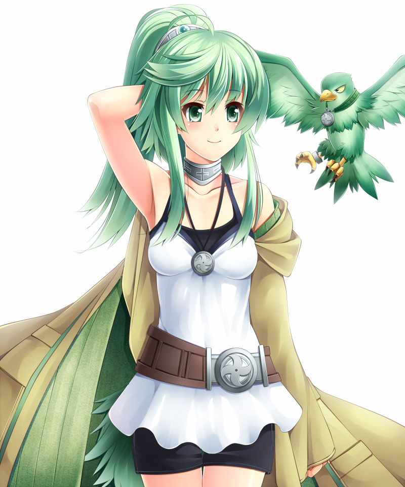 1girl, bad_id, bad_pixiv_id, belt, bird, choker, coat, duel_monster