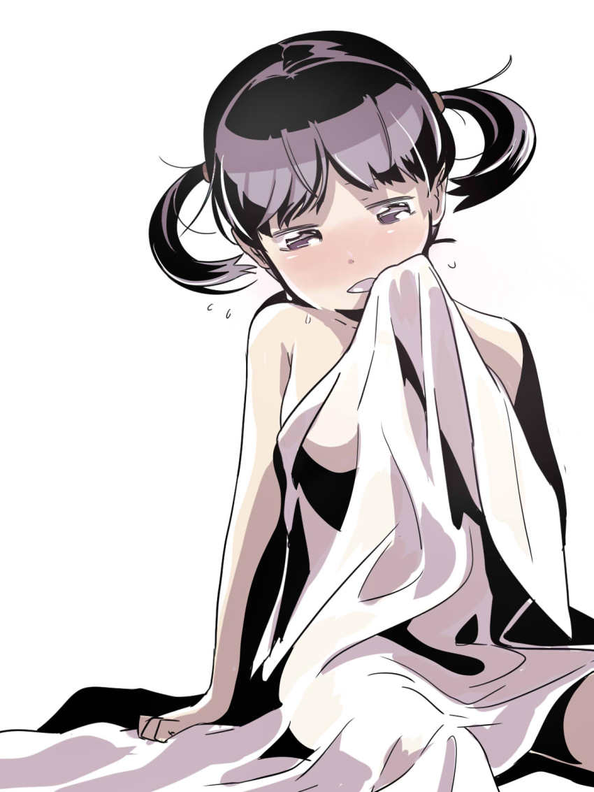 10s, 1girl, blanket, blush, breasts, covering_privates, female_focus, hanada_kirame