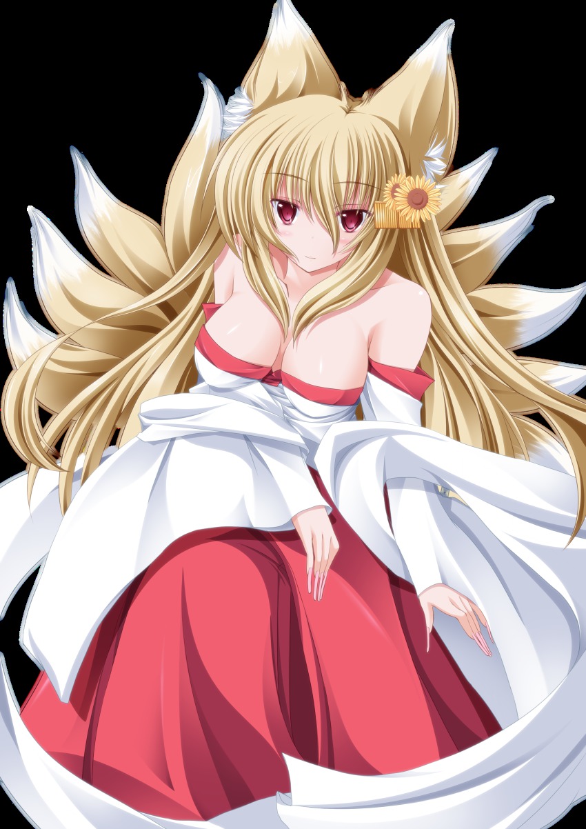 1girl, absurdres, akawata, animal_ears, blonde_hair, breasts, cleavage, female_focus