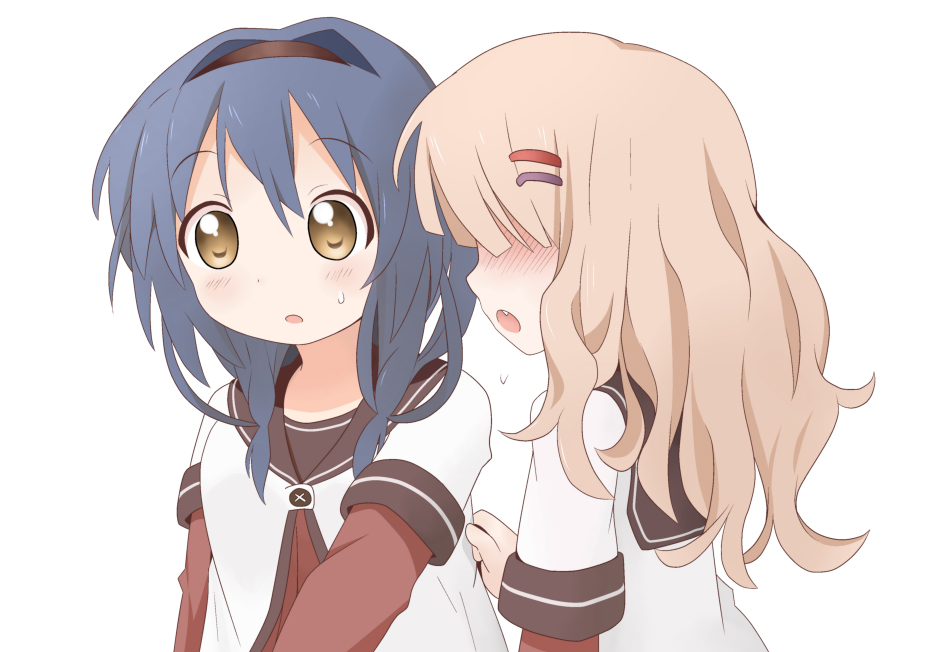 2girls, :o, bad_id, bad_pixiv_id, blonde_hair, blue_hair, blush, braid