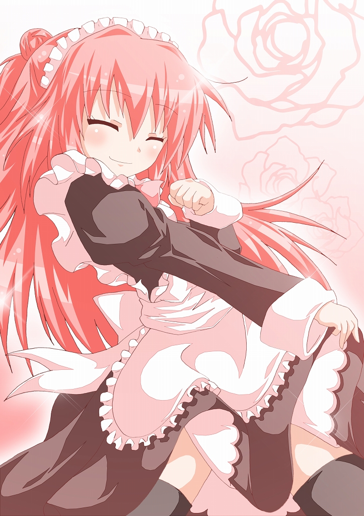 1girl, ^_^, akaza_akane, black_thighhighs, closed_eyes, female_focus, kagerou_(kers), kers