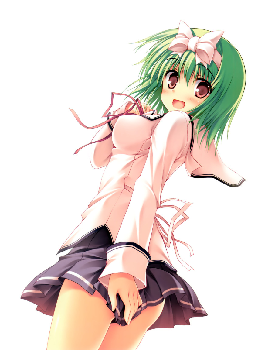 1girl, :d, absurdres, blush, breasts, covering_ass, covering_privates, da_capo