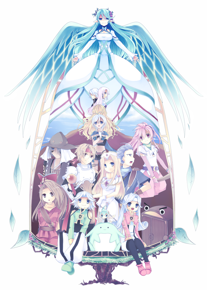 6+boys, 6+girls, ahoge, albert_(tales), aqua_eyes, aqua_hair, arche_klein, armor