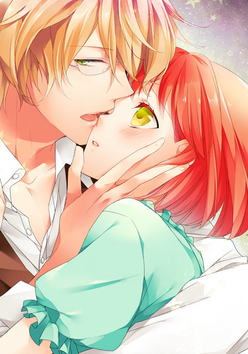 10s, 1boy, 1girl, bad_id, bad_pixiv_id, blonde_hair, blush, glasses, green_eyes, icylove, nanami_haruka, red_hair, shinomiya_natsuki_(uta_no_prince-sama), short_hair, uta_no_prince-sama