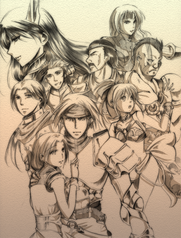 3girls, 5boys, :o, ajapa0621, albert_(dragoon), armor, dart_(dragoon), dart_feld