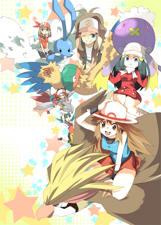 00s, 10s, 1990s_(style), 5girls, altaria, archeops, bad_id, bad_pixiv_id
