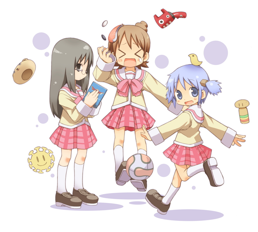 >_<, 3girls, aioi_yuuko, blush, closed_eyes, kokeshi, kuro_(kuroneko_no_kanzume), long_hair