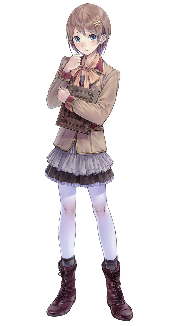 1girl, atelier_(series), atelier_totori, blazer, book, brown_hair, female_focus, filly_erhard