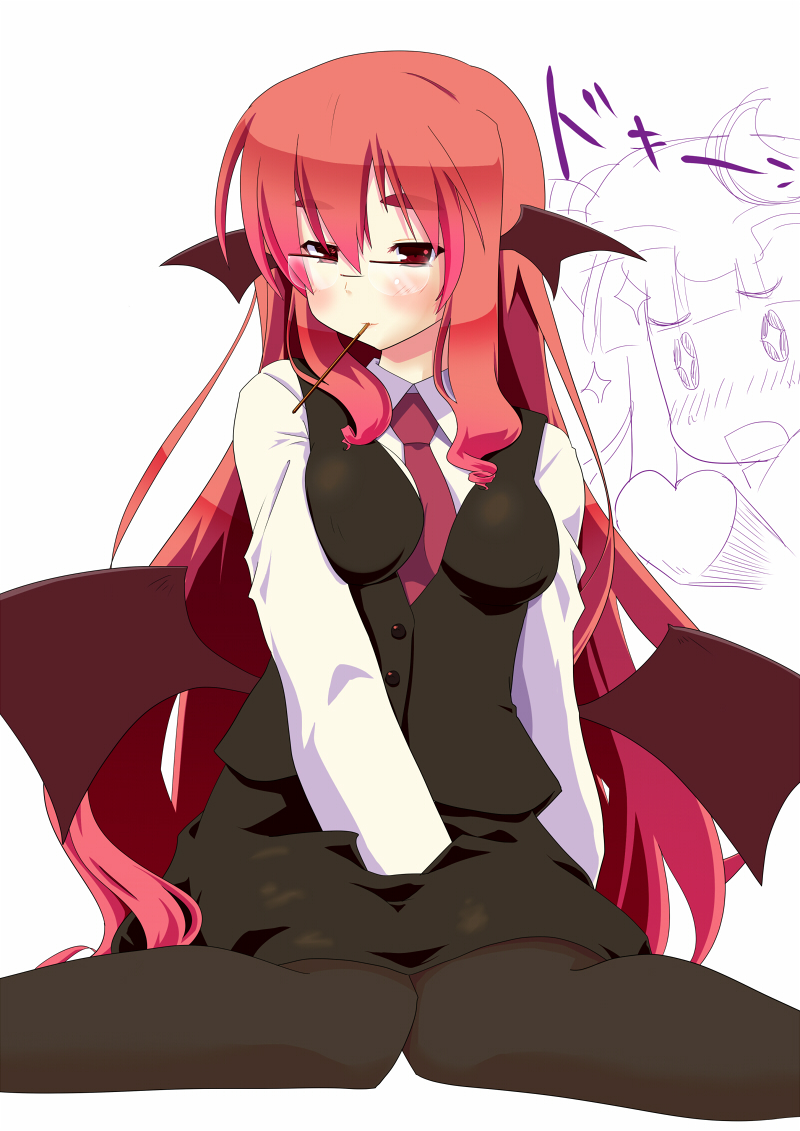 +_+, 2girls, bad_id, bad_pixiv_id, bespectacled, black_legwear, blush, breasts