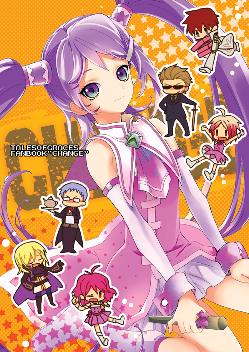 3girls, 4boys, asbel_lhant, bare_shoulders, blonde_hair, blue_hair, boots, brothers