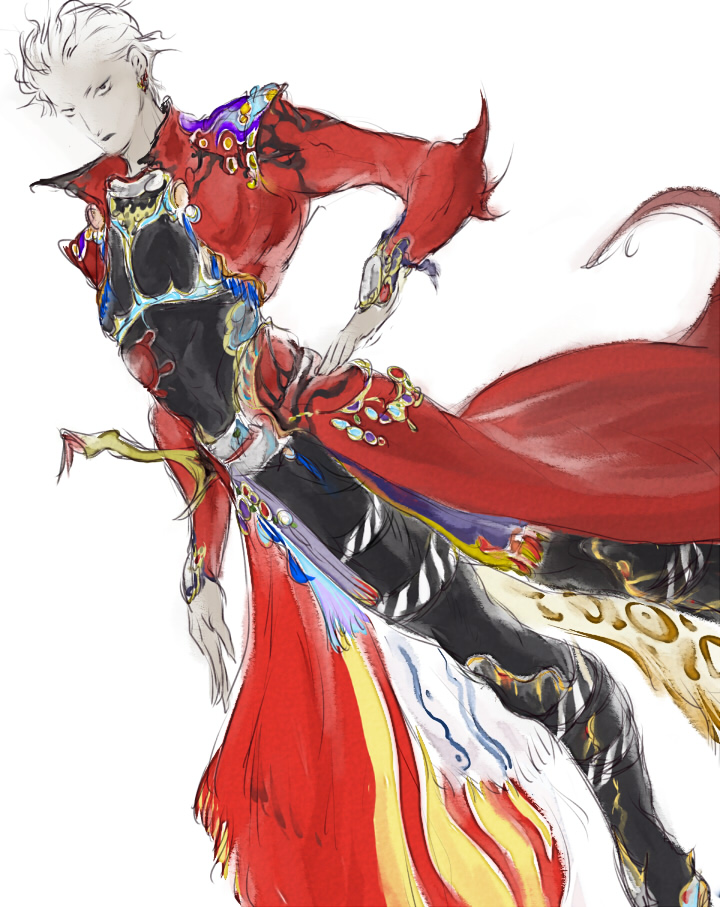 1boy, amano_yoshitaka_(style), archer_(fate), dutch_angle, fate/stay_night, fate_(series), male_focus, parody