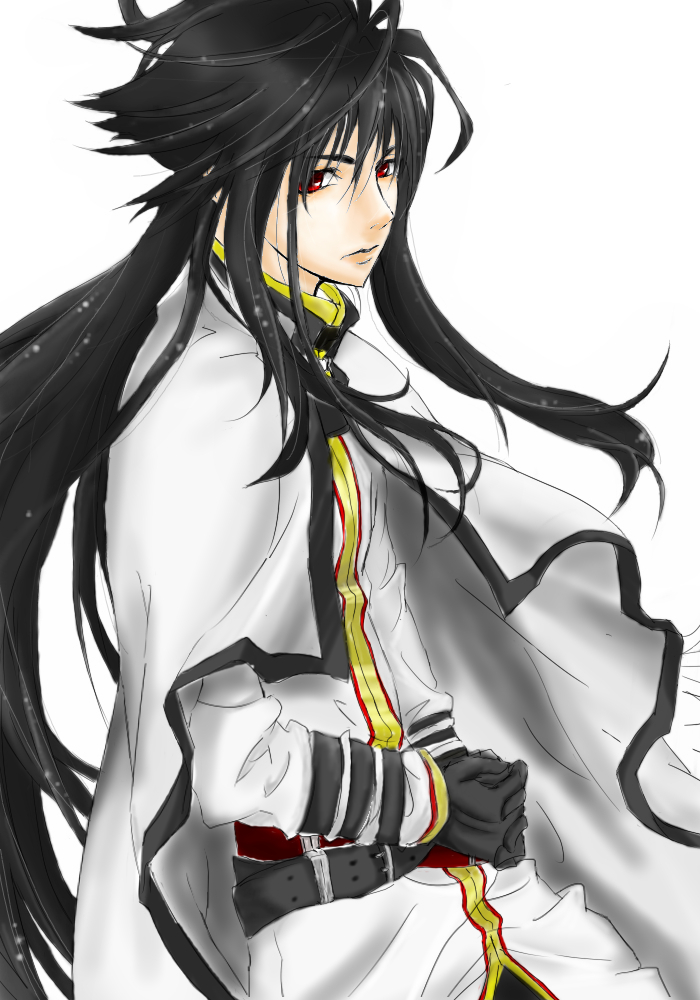 00s, 1boy, belt, black_hair, character_request, long_hair, male_focus, monochrome_factor