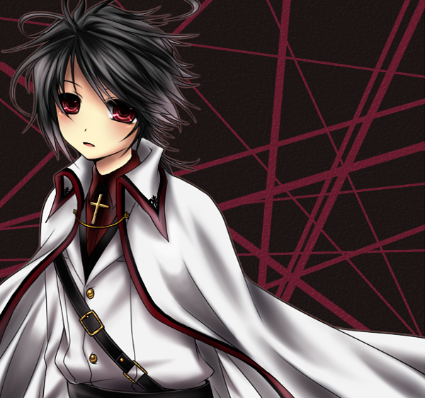 00s, 1boy, black_hair, male_focus, monochrome_factor, red_eyes, ryuko_(monochrome_factor), short_hair