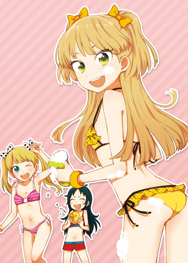10s, bikini, black_hair, blonde_hair, hanatsuka, idolmaster, idolmaster_cinderella_girls, jougasaki_rika