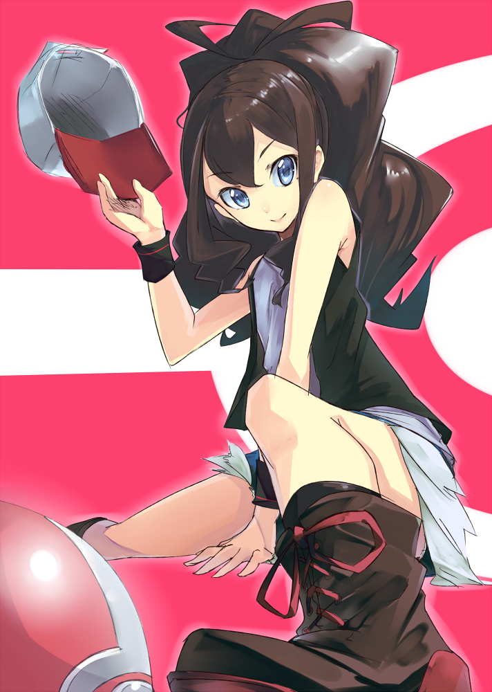 10s, 1girl, bad_id, bad_pixiv_id, bare_shoulders, baseball_cap, blue_eyes, boots