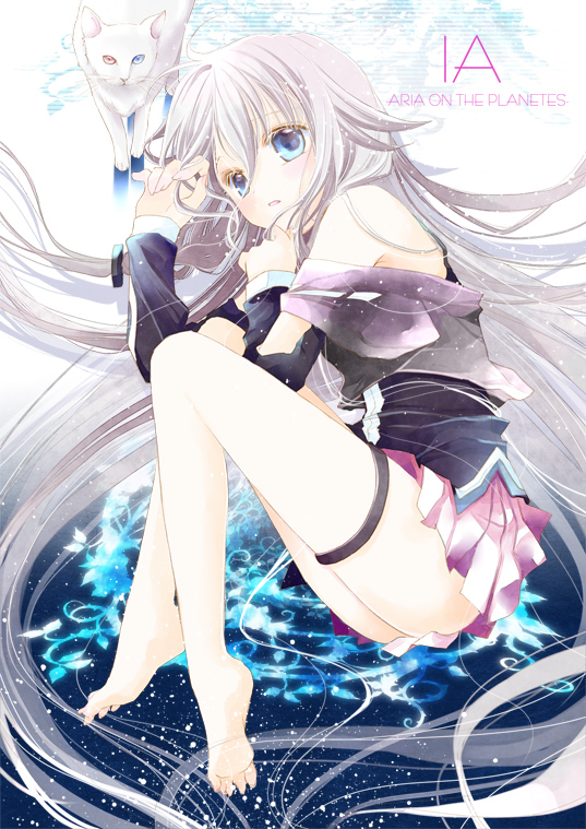 1girl, barefoot, blonde_hair, blue_eyes, braid, cat, character_name, feet