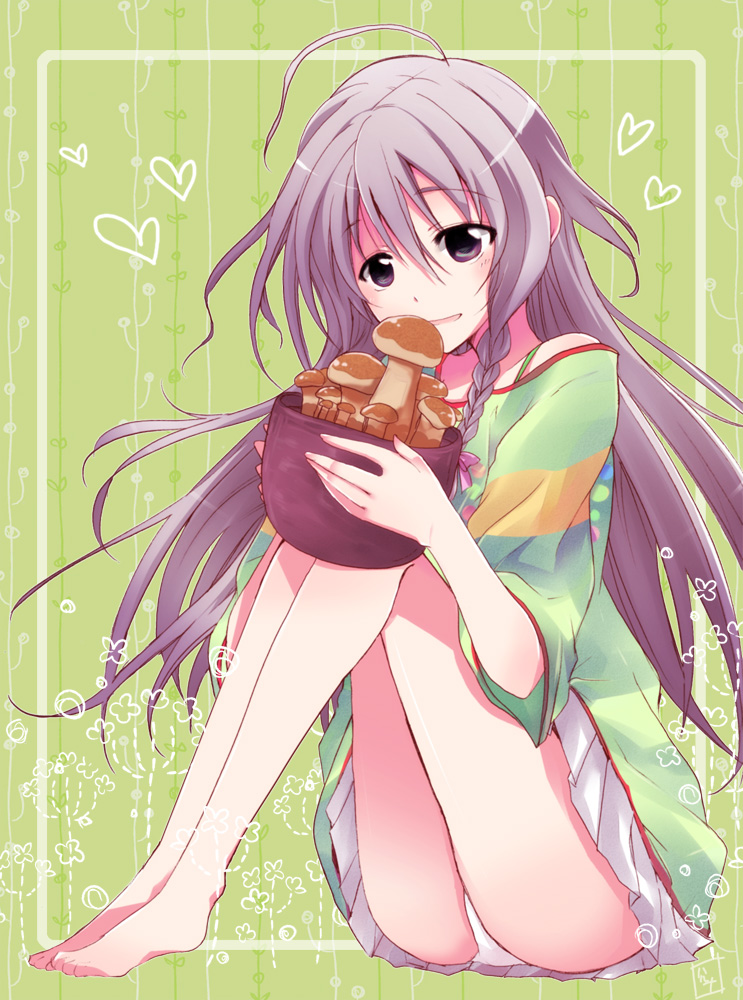 10s, 1girl, ahoge, bad_id, bad_pixiv_id, bare_legs, braid, female_focus