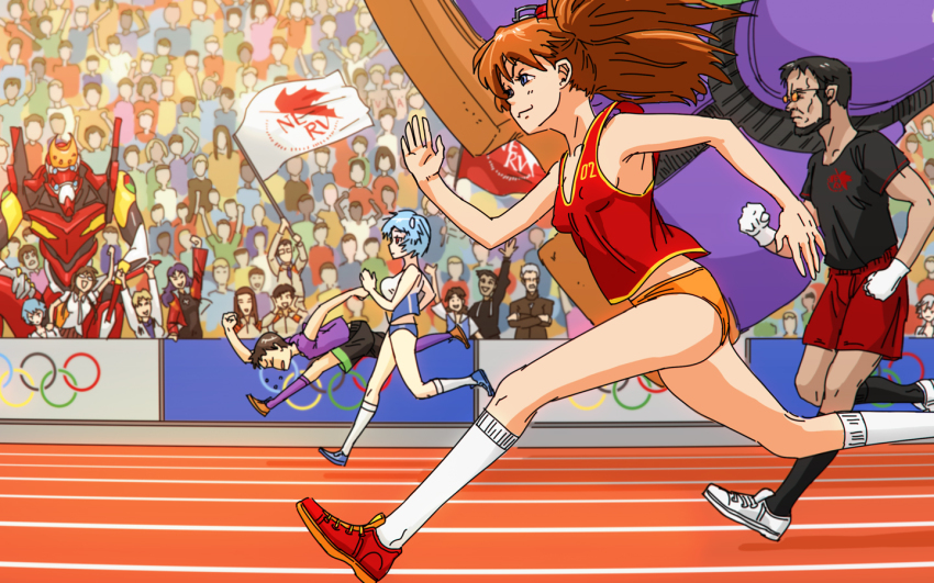 00s, 6+boys, 6+girls, :3, akagi_ritsuko, aoba_shigeru, armpits, ayanami_rei