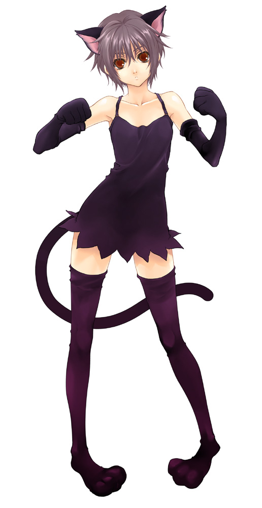 00s, acuo, animal_ears, animal_hands, bell_(artist), black_thighhighs, cat_ears, cat_girl