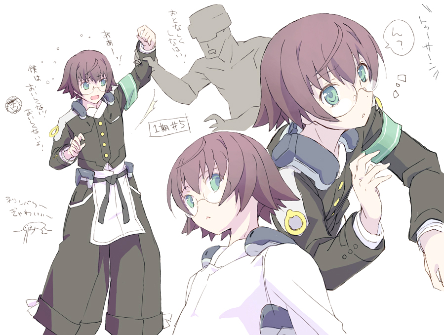 1boy, blue_eyes, brown_hair, faceless, faceless_male, glasses, hosimo-mo2mo2, kyoukaisenjou_no_horizon