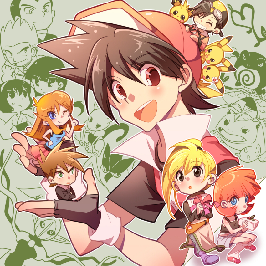 5boys, 5girls, articuno, atom_(@tom), atom_(artist), backwards_hat, bad_id, bad_pixiv_id