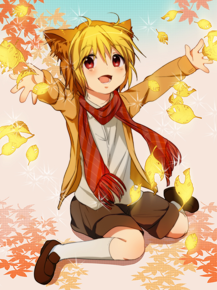 1boy, animal_ears, autumn, az_(shotatteiiyone), bad_id, bad_pixiv_id, blonde_hair, full_body