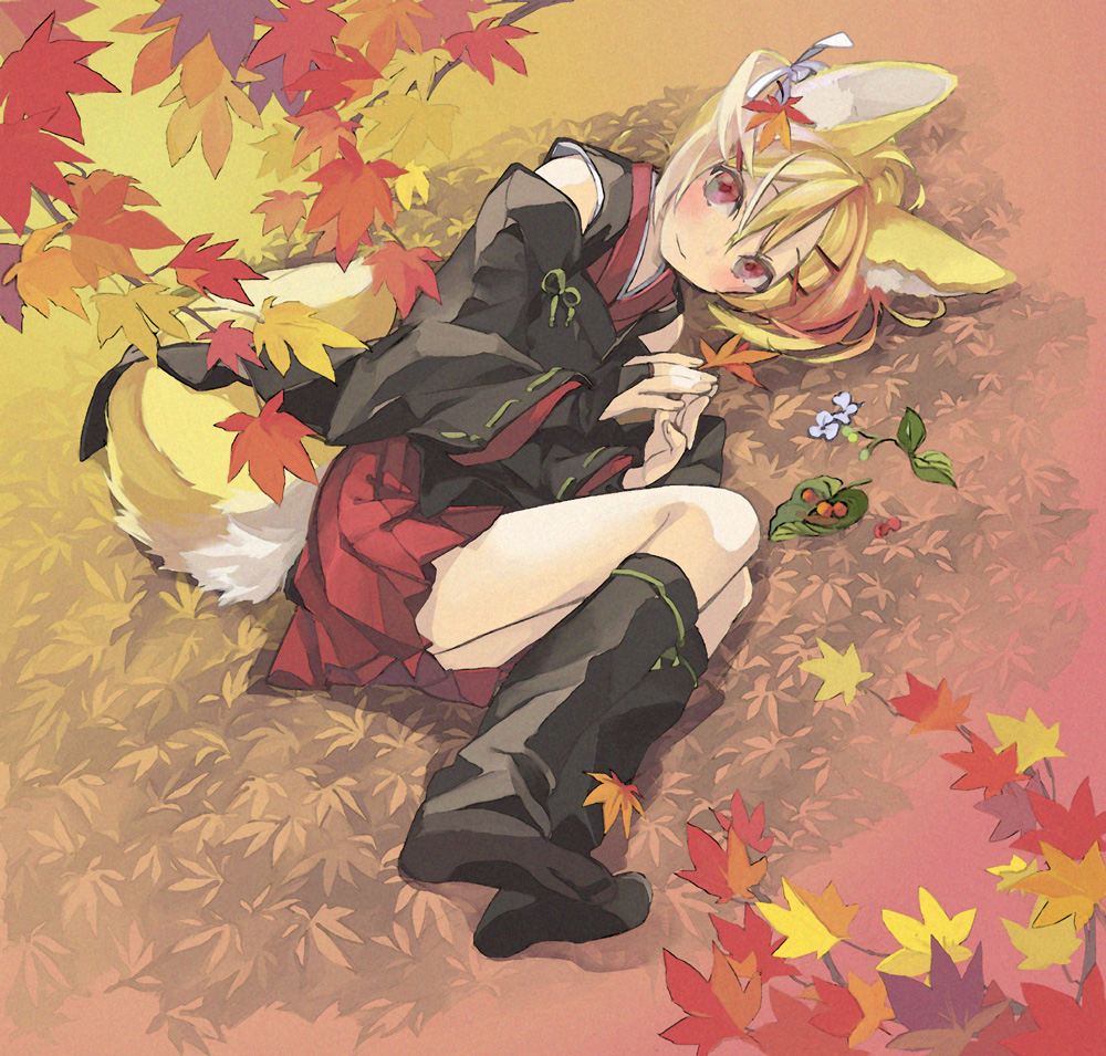 1girl, animal_ears, blonde_hair, female_focus, fox_ears, hair_ornament, hair_ribbon, hairclip
