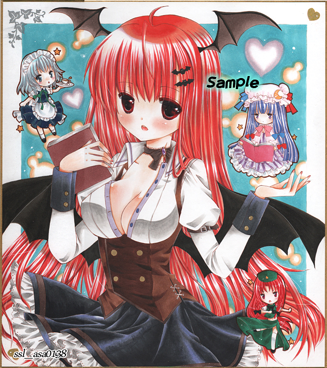 4girls, bad_id, bad_pixiv_id, bat_(animal), bat_hair_ornament, bow, braid, breasts