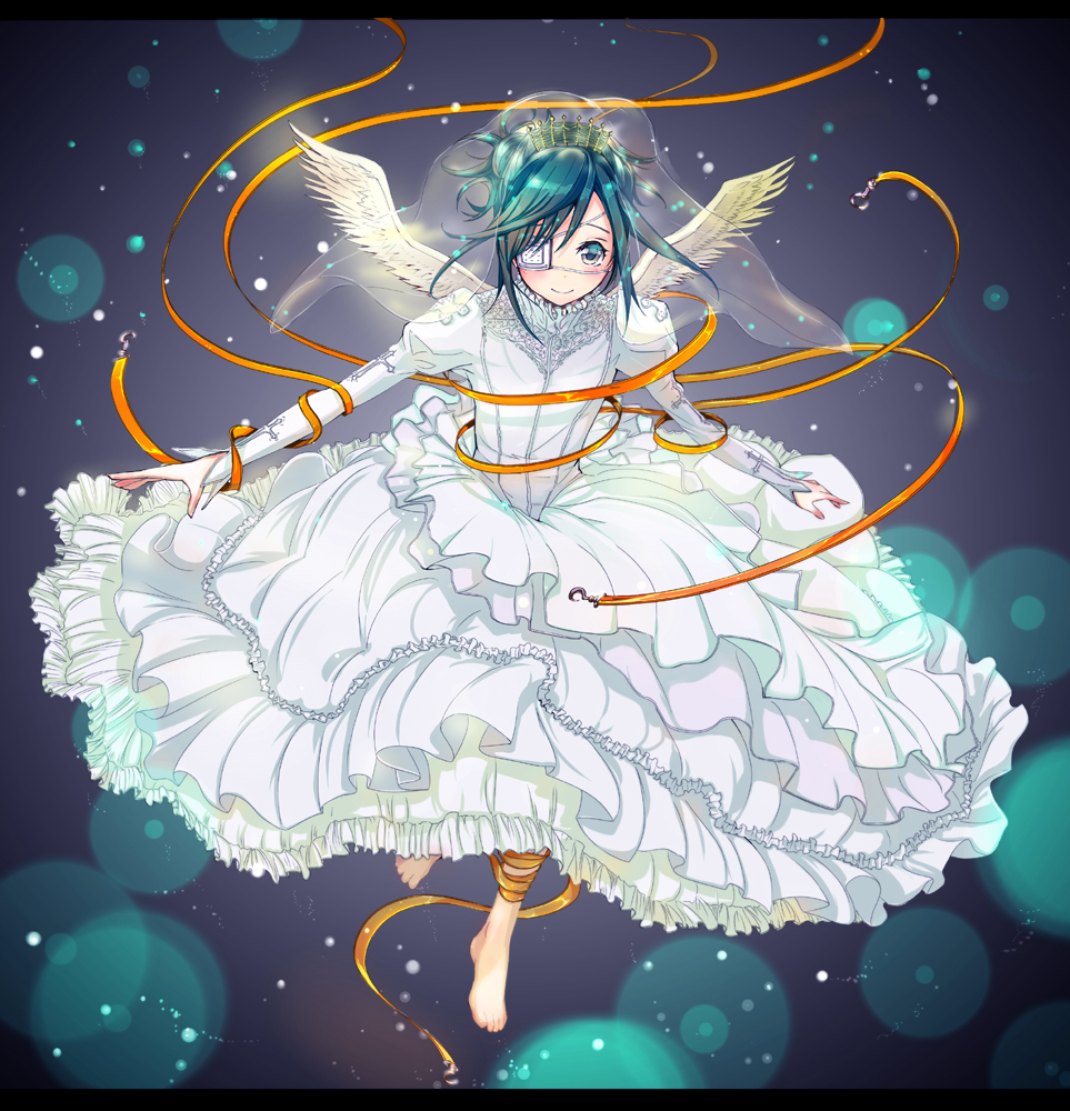 1boy, air_gear, androgynous, aqua_eyes, aqua_hair, barefoot, blush, cross