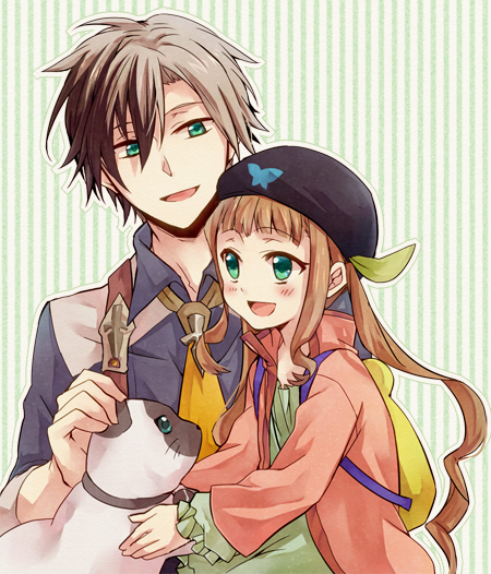 1boy, 1girl, bad_id, bad_pixiv_id, beret, black_hair, black_hat, blush