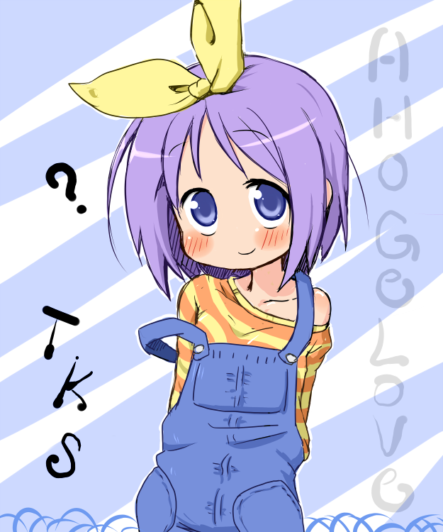 00s, blue_eyes, bow, hair_ribbon, hiiragi_tsukasa, kanizawa_kinu, lucky_star, overalls