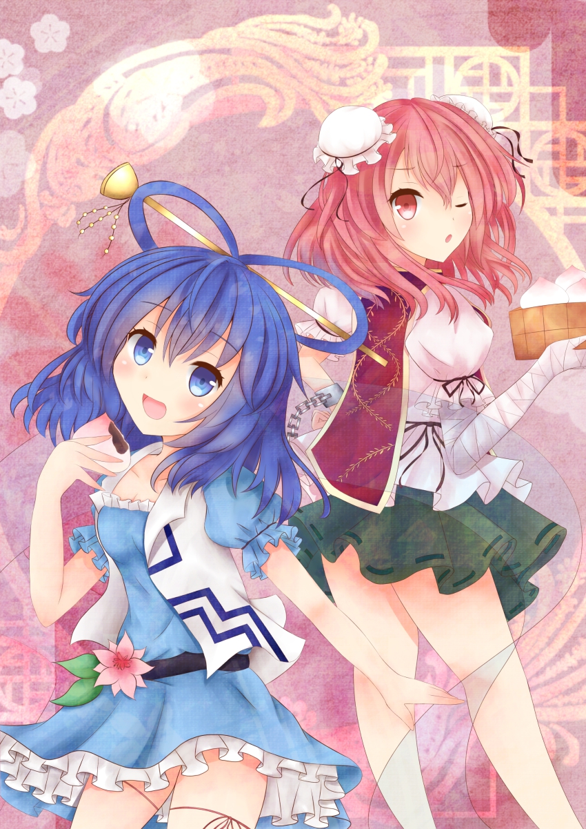 2girls, absurdres, bad_id, bad_pixiv_id, bandages, blue_eyes, blue_hair, bun_cover